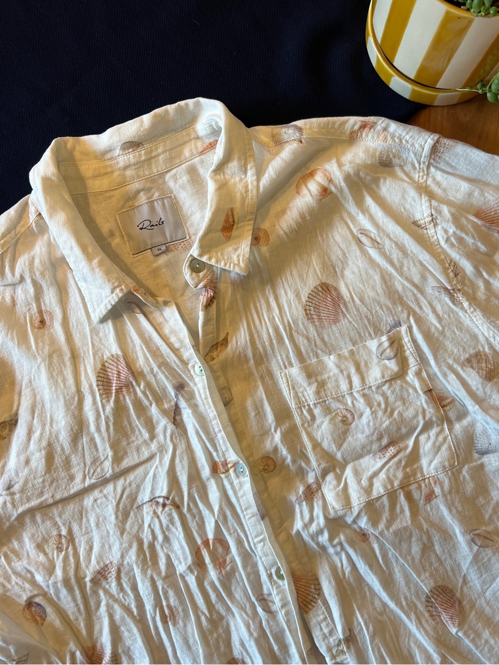 Rails White Button-Down Shirt with Tan Shell Print